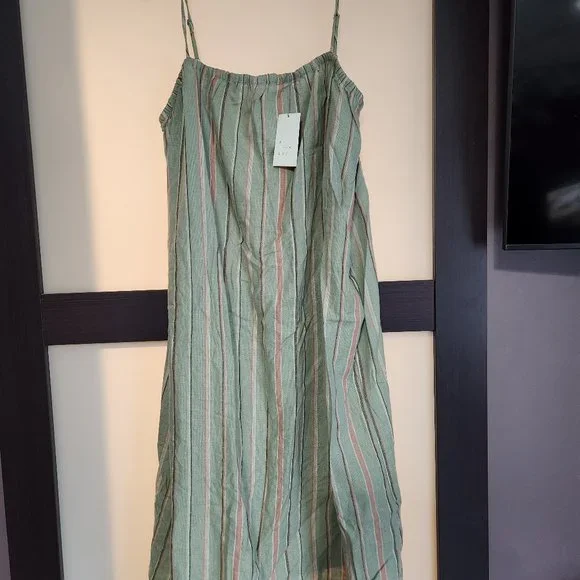 Women's Easy Linen Tank Dress - A New Day™ Green Striped XXL w/ pockets! nwt - Picture 1 of 7